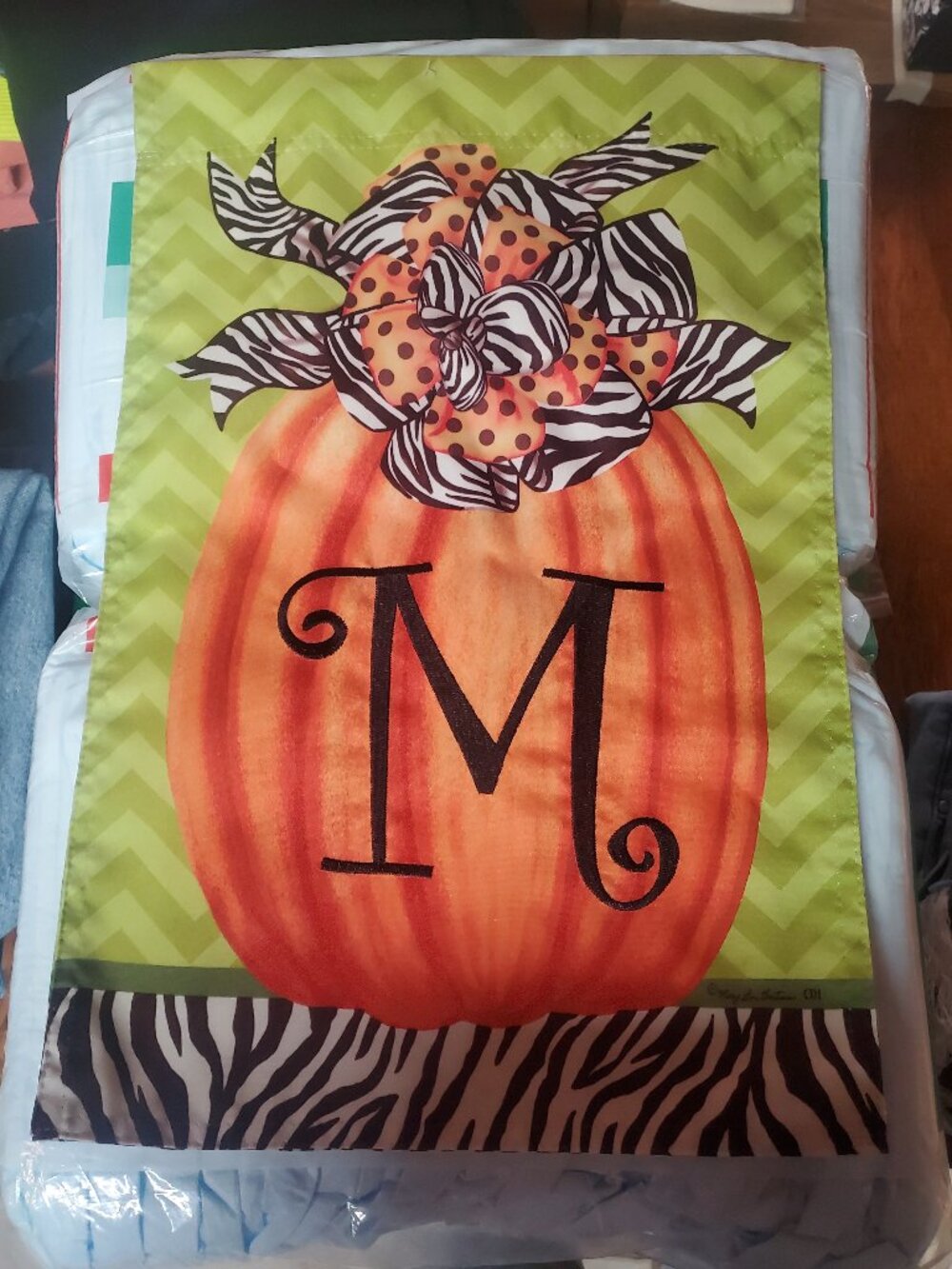Double sided Monogrammed M Fall Pumpkin garden flag